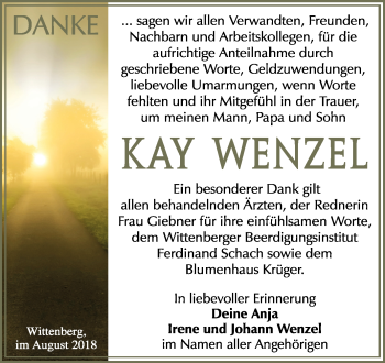 Traueranzeige von Kay Wenzel von Mitteldeutsche Zeitung