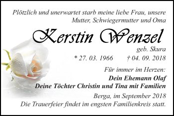 Traueranzeige von Kerstin Wenzel von Mitteldeutsche Zeitung