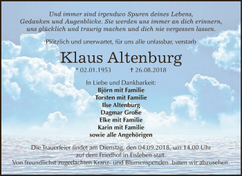 Traueranzeige von Klaus Altenburg von Super Sonntag SGH Mansf. Land