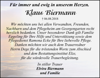Traueranzeige von Klaus Biermann von Mitteldeutsche Zeitung Dessau-Roßlau