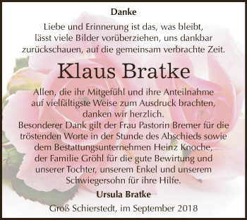 Traueranzeige von Klaus Bratke von Super Sonntag Aschersleben