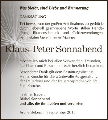 Traueranzeige von Klaus-Peter Sonnabend von Super Sonntag Aschersleben