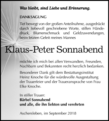 Traueranzeige von Klaus-Peter Sonnabend von Mitteldeutsche Zeitung Aschersleben