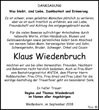 Traueranzeige von Klaus Wiedenbruch von Mitteldeutsche Zeitung Zeitz