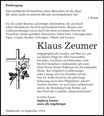 Traueranzeige von Klaus Zeumer von Mitteldeutsche Zeitung