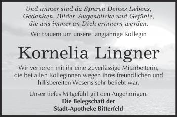 Traueranzeige von Kornelia Lingner von WVG - Wochenspiegel Bitterfeld