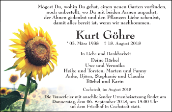 Traueranzeige von Kurt Göhre von Mitteldeutsche Zeitung Aschersleben