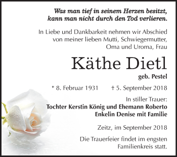 Traueranzeige von Käthe Dietl von Mitteldeutsche Zeitung