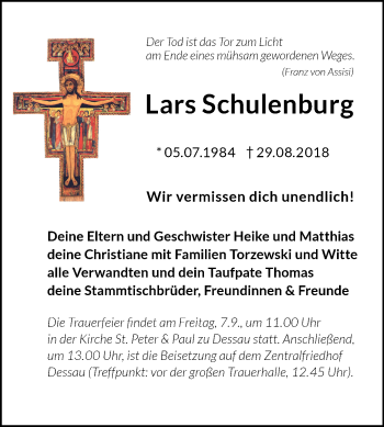 Traueranzeige von Lars Schulenburg von Mitteldeutsche Zeitung
