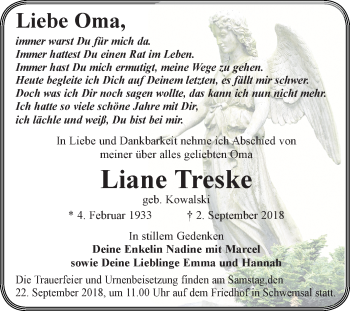 Traueranzeige von Liane Treske von Mitteldeutsche Zeitung Bitterfeld