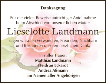 Traueranzeige von Lieselotte Landmann von Super Sonntag Zeitz