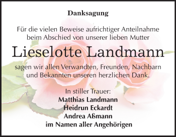 Traueranzeige von Lieselotte Landmann von Mitteldeutsche Zeitung