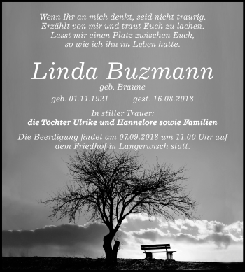 Traueranzeige von Linda Buzmann von Mitteldeutsche Zeitung