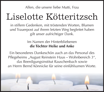 Traueranzeige von Liselotte Kötteritzsch von Mitteldeutsche Zeitung