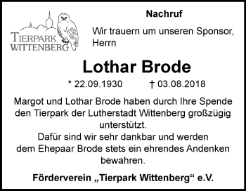 Traueranzeige von Lothar Brode von Mitteldeutsche Zeitung