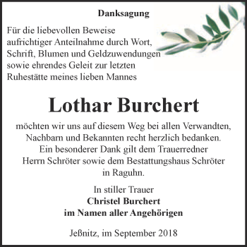 Traueranzeige von Lothar Burchert von WVG - Wochenspiegel Bitterfeld