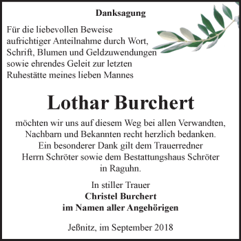 Traueranzeige von Lothar Burchert von Mitteldeutsche Zeitung Bitterfeld