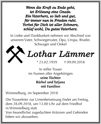 Traueranzeige von Lothar Lämmer von Mitteldeutsche Zeitung
