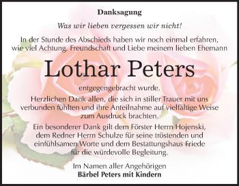 Traueranzeige von Lothar Peters von Mitteldeutsche Zeitung