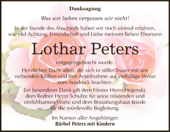 Traueranzeige von Lothar Peters von WVG - Wochenspiegel Dessau / Köthen