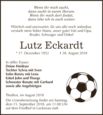 Traueranzeige von Lutz Eckardt von Super Sonntag Zeitz