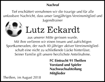 Traueranzeige von Lutz Eckardt von Mitteldeutsche Zeitung Zeitz