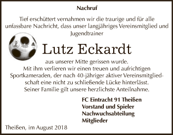 Traueranzeige von Lutz Eckardt von Super Sonntag Zeitz