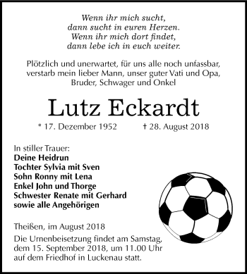 Traueranzeige von Lutz Eckardt von Mitteldeutsche Zeitung Zeitz