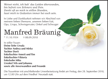 Traueranzeige von Manfred Bräunig von Mitteldeutsche Zeitung Halle/Saalkreis