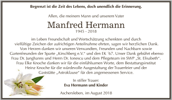 Traueranzeige von Manfred Hermann von Super Sonntag Aschersleben