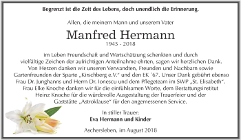 Traueranzeige von Manfred Hermann von Mitteldeutsche Zeitung Aschersleben