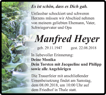 Traueranzeige von Manfred Heyer von Mitteldeutsche Zeitung Quedlinburg