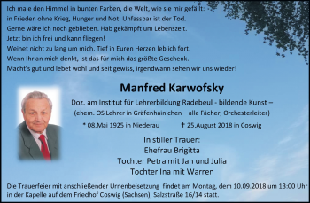 Traueranzeige von Manfred Karwofsky von Mitteldeutsche Zeitung