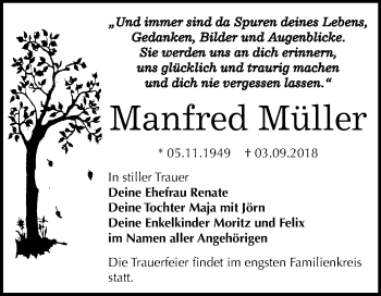 Traueranzeige von Manfred Müller von Mitteldeutsche Zeitung Dessau-Roßlau