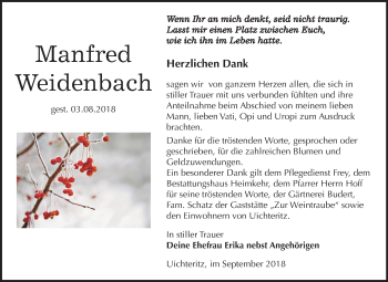 Traueranzeige von Manfred Weidenbach von Mitteldeutsche Zeitung Weißenfels