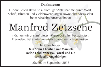 Traueranzeige von Manfred Zetzsche von Mitteldeutsche Zeitung Weißenfels