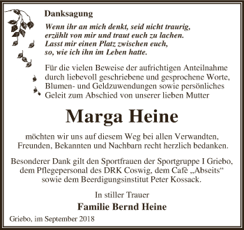 Traueranzeige von Marga Heine von WVG - Wochenspiegel Dessau / Köthen
