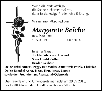 Traueranzeige von Margarete Beiche von Mitteldeutsche Zeitung Dessau-Roßlau