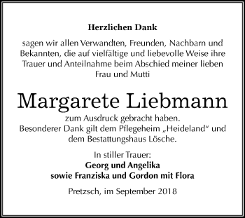 Traueranzeige von Margarete Liebmann von Mitteldeutsche Zeitung