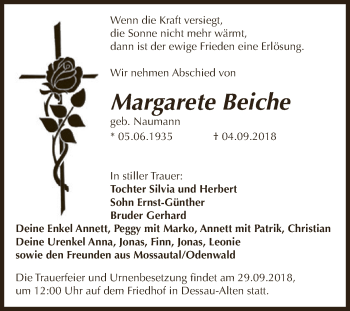 Traueranzeige von Margarete Reiche von WVG - Wochenspiegel Dessau / Köthen