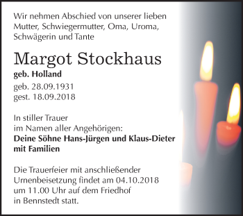 Traueranzeige von Margot Stockhaus von Mitteldeutsche Zeitung