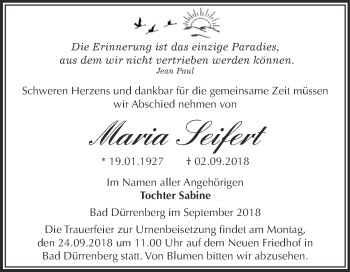 Traueranzeige von Maria Seifert von Super Sonntag Merseburg