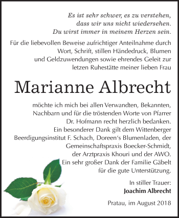 Traueranzeige von Marianne Albrecht von Mitteldeutsche Zeitung