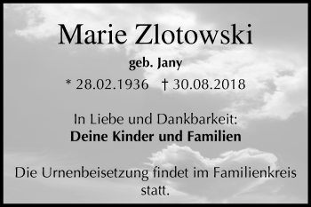 Traueranzeige von Marie Zlotowski von Mitteldeutsche Zeitung
