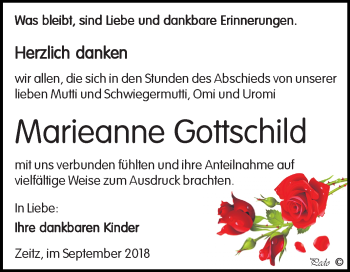 Traueranzeige von Marieanne Gottschild von Mitteldeutsche Zeitung Zeitz