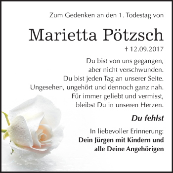 Traueranzeige von Marietta Pötzsch von Mitteldeutsche Zeitung