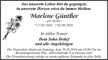 Traueranzeige von Marlene Günther von Mitteldeutsche Zeitung Dessau-Roßlau