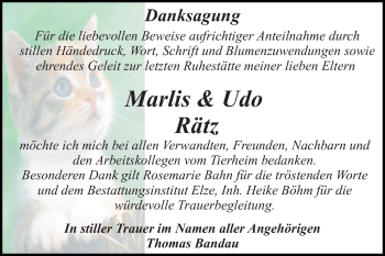 Traueranzeige von Marlis und Udo Rätz von Mitteldeutsche Zeitung Dessau-Roßlau