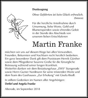 Traueranzeige von Martin Franke von Mitteldeutsche Zeitung