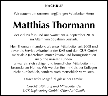 Traueranzeige von Matthias Thormann von Mitteldeutsche Zeitung